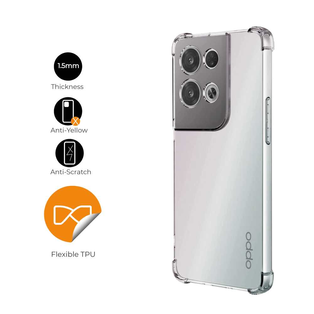 Funda de TPU para Oppo Reno 8 Pro 5G, Carcasa Flexible con Esquinas Reforzadas Antigolpes, Protección en Cámaras, Silicona Transparente