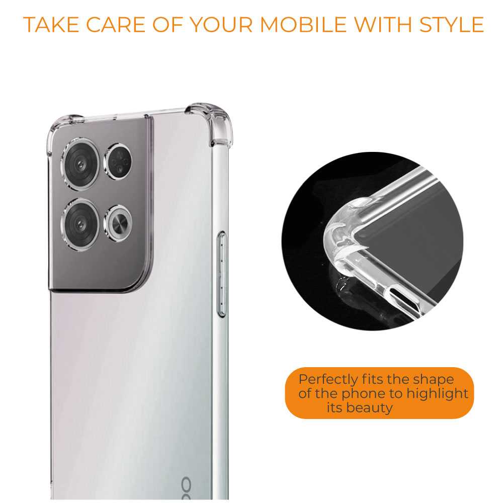 Funda de TPU para Oppo Reno 8 Pro 5G, Carcasa Flexible con Esquinas Reforzadas Antigolpes, Protección en Cámaras, Silicona Transparente