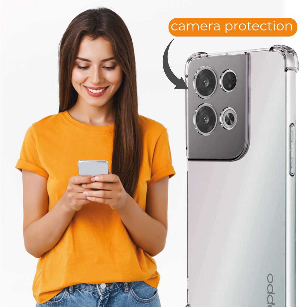 Funda de TPU para Oppo Reno 8 Pro 5G, Carcasa Flexible con Esquinas Reforzadas Antigolpes, Protección en Cámaras, Silicona Transparente