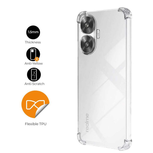 Funda de TPU para Realme C55, Carcasa Flexible con Esquinas Reforzadas Antigolpes, Protección en Cámaras, Silicona Transparente