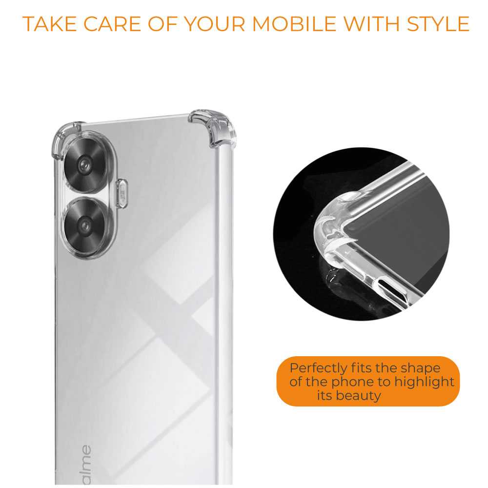 Funda de TPU para Realme C55, Carcasa Flexible con Esquinas Reforzadas Antigolpes, Protección en Cámaras, Silicona Transparente