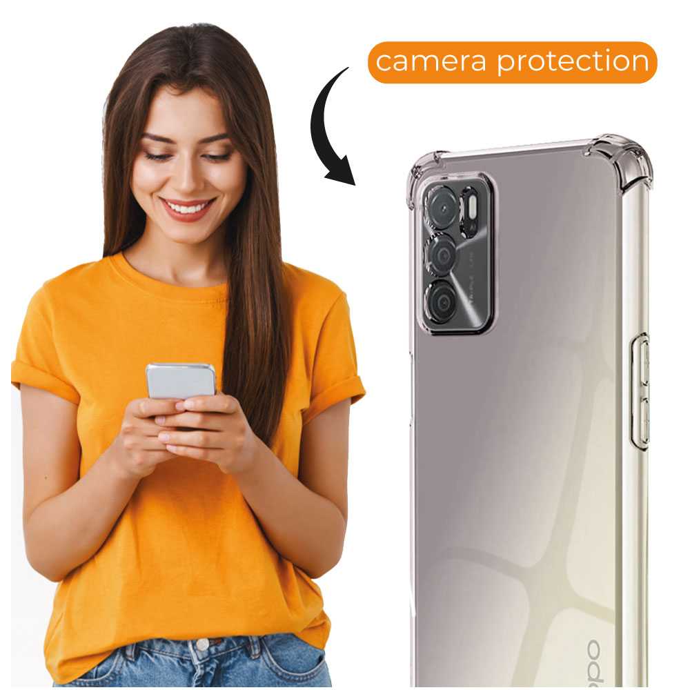 Funda de TPU para Oppo A16, Carcasa Flexible con Esquinas Reforzadas Antigolpes, Protección en Cámaras, Silicona Transparente