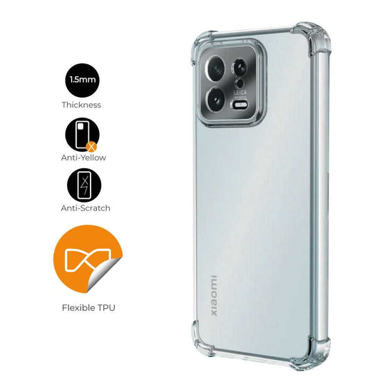 Funda de TPU para Xiaomi 13, Carcasa Flexible con Esquinas Reforzadas Antigolpes, Protección en Cámaras, Silicona Transparente