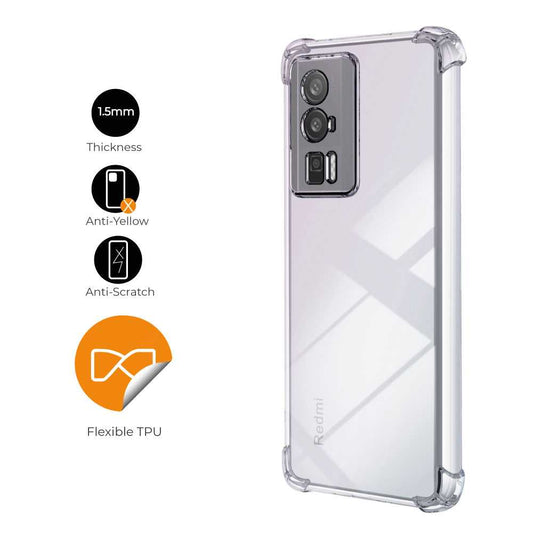 Funda de TPU para poco f5 pro, Carcasa Flexible con Esquinas Reforzadas Antigolpes, Protección en Cámaras, Silicona Transparente