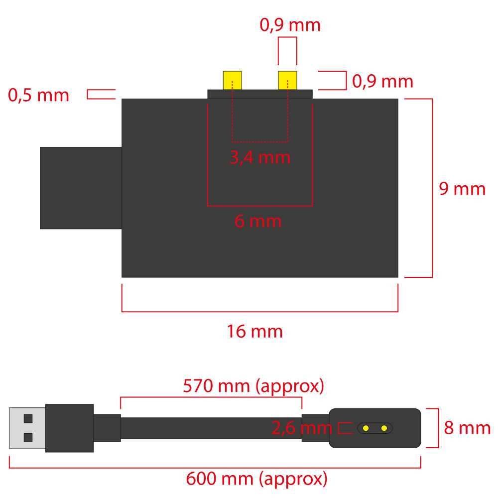 Cable Carga Magnética Blanco 2 Pines Negro Compatible con Xiaomi Mi Band 8, Redmi Band 2 Cargador Magnético USB Dos Imanes Recambio Repuesto Reemplazo Reloj Inteligente