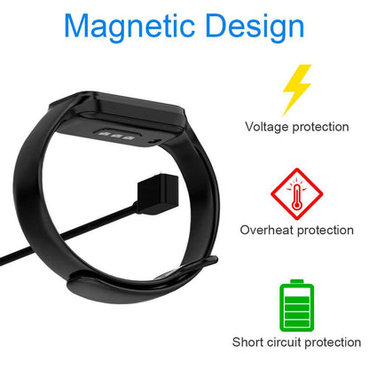 Cable Carga Magnética Blanco 2 Pines Negro Compatible con Xiaomi Mi Band 8, Redmi Band 2 Cargador Magnético USB Dos Imanes Recambio Repuesto Reemplazo Reloj Inteligente