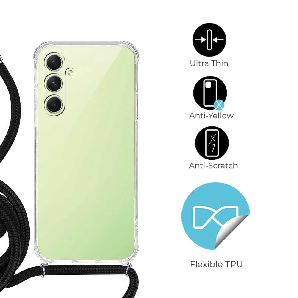 Funda de TPU para Samsung A54 5G, Carcasa Flexible con Colgante, Antigolpes, Protección en Cámaras, funda con colgante