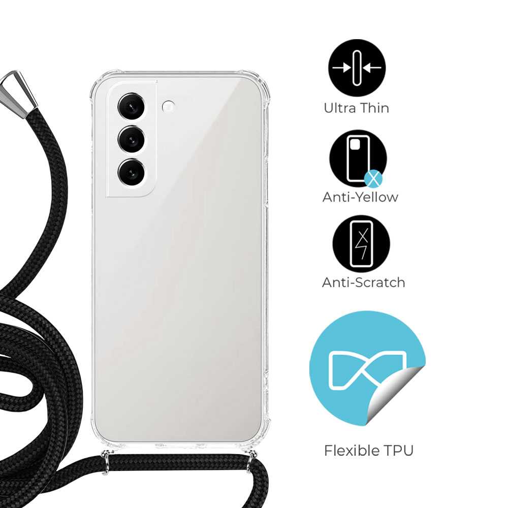 Funda de TPU para Samsung S22 5G, Carcasa Flexible con Colgante, Antigolpes, Protección en Cámaras, funda con colgante