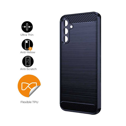 Funda Protectora Azul para Galaxy A54 5G, Carcasa de Proteccion Efecto fibra de carbono, Proteccion para la Camara Trasera, Flexible en Silicona Gel