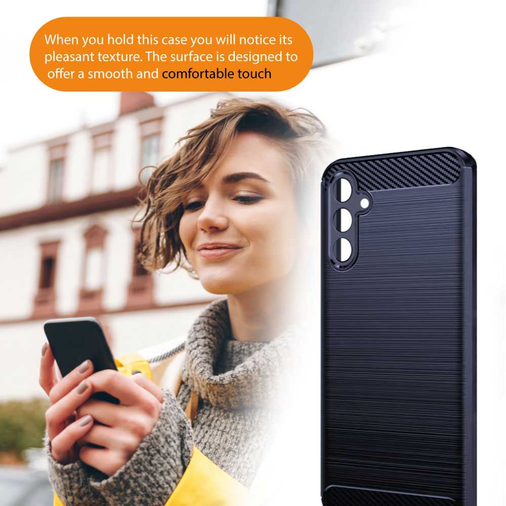 Funda Protectora Azul para Galaxy A54 5G, Carcasa de Proteccion Efecto fibra de carbono, Proteccion para la Camara Trasera, Flexible en Silicona Gel