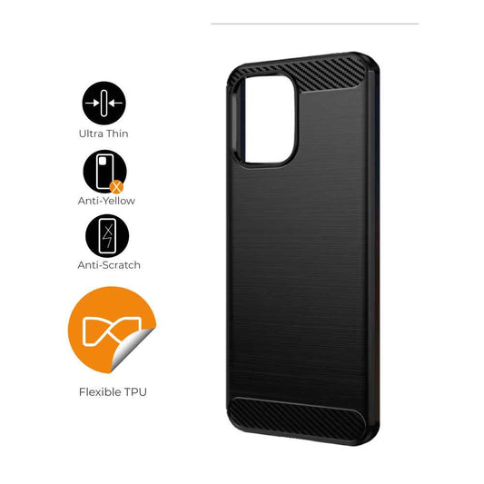 Funda Protectora Negra para Redmi Note 12 Pro+/ Redmi Note 12 Explorer Edition, Carcasa de Proteccion Efecto fibra de carbono, Proteccion para la Camara Trasera, Flexible en Silicona Gel
