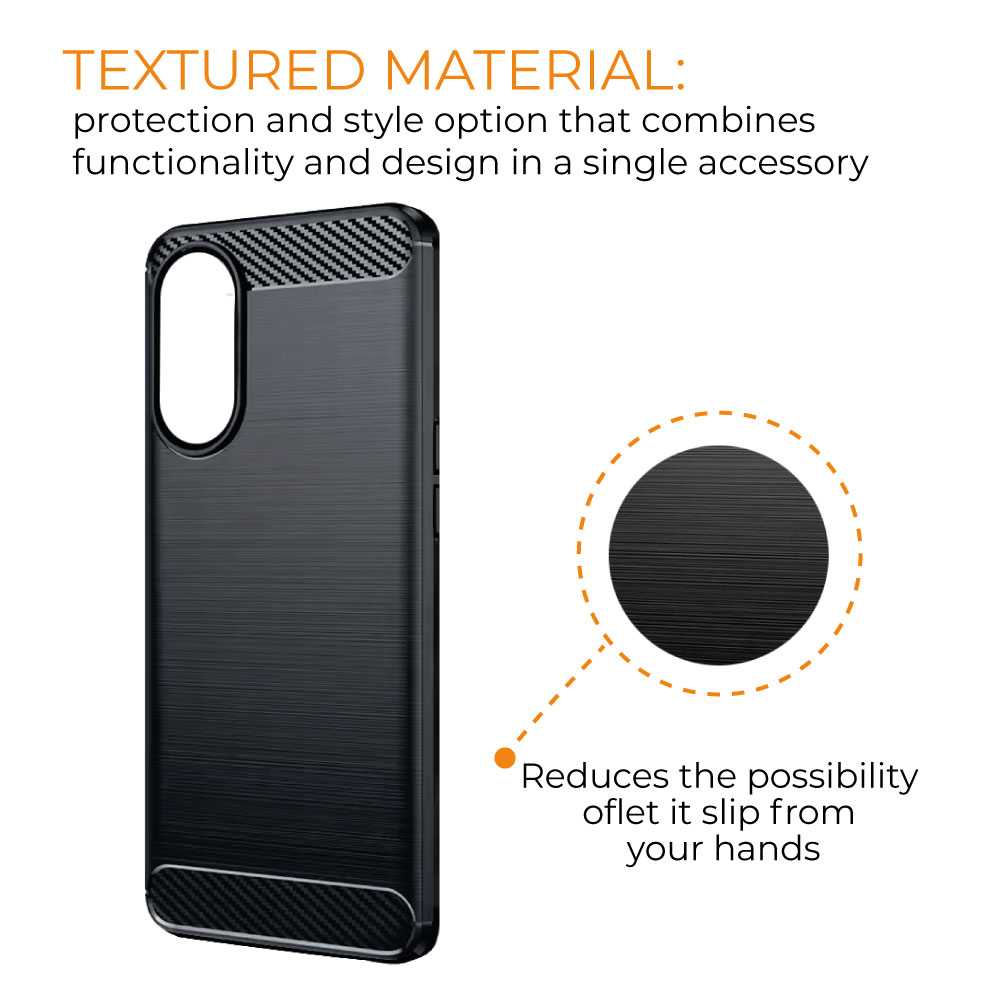 Funda Protectora Negra para OPPO A17 / OPPO A17K, Carcasa de Proteccion Efecto fibra de carbono, Proteccion para la Camara Trasera, Flexible en Silicona Gel