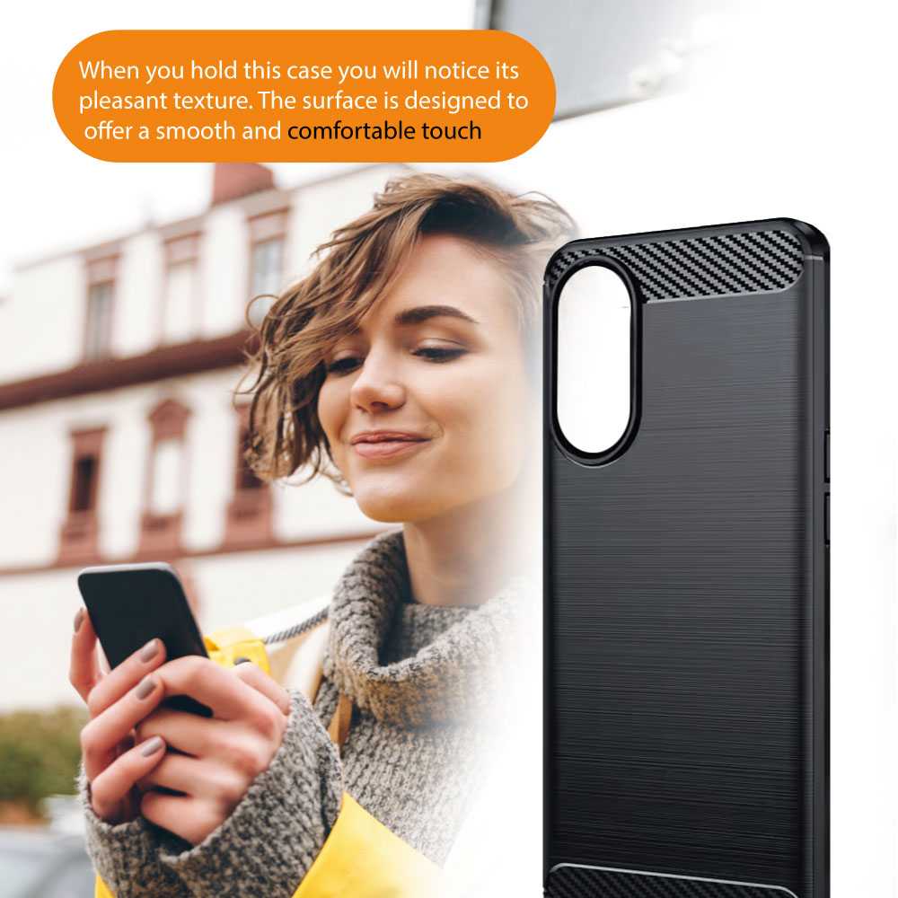 Funda Protectora Negra para OPPO A17 / OPPO A17K, Carcasa de Proteccion Efecto fibra de carbono, Proteccion para la Camara Trasera, Flexible en Silicona Gel