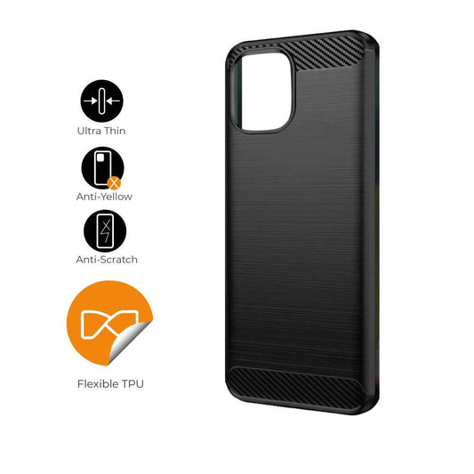 Funda Protectora Negra para Redmi A1 / Redmi A2, Carcasa de Proteccion Efecto fibra de carbono, Proteccion para la Camara Trasera, Flexible en Silicona Gel