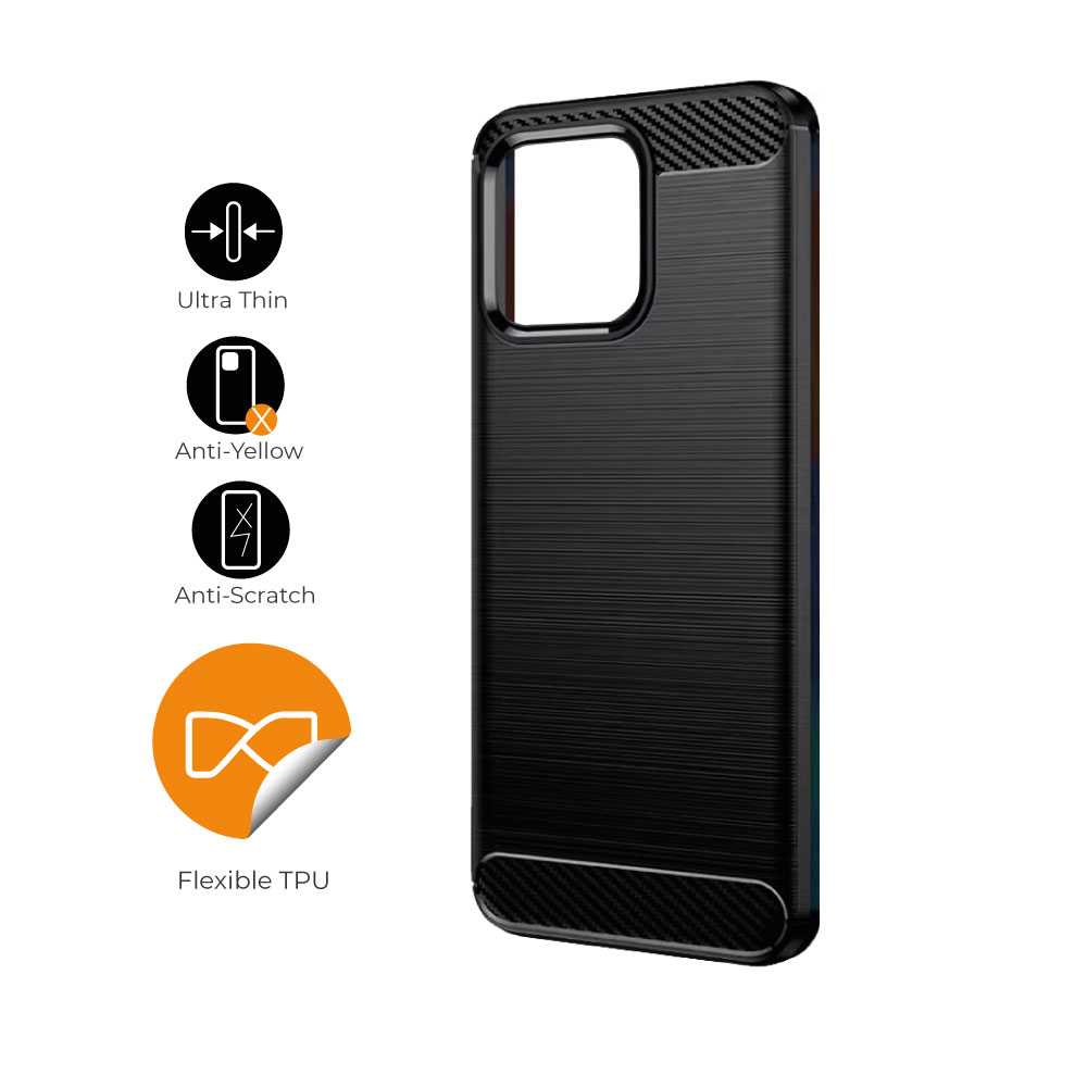 Funda Protectora Negra para Honor X6/6S/8X 5G, 70 Lite, Play 30/6C, Carcasa de Proteccion Efecto fibra de carbono, Proteccion para la Camara Trasera, Flexible en Silicona Gel