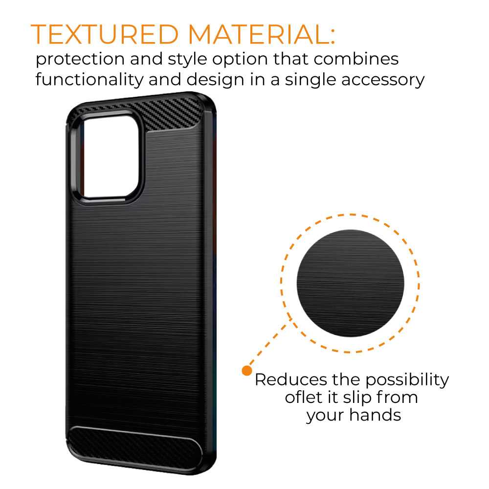 Funda Protectora Negra para Honor X6/6S/8X 5G, 70 Lite, Play 30/6C, Carcasa de Proteccion Efecto fibra de carbono, Proteccion para la Camara Trasera, Flexible en Silicona Gel