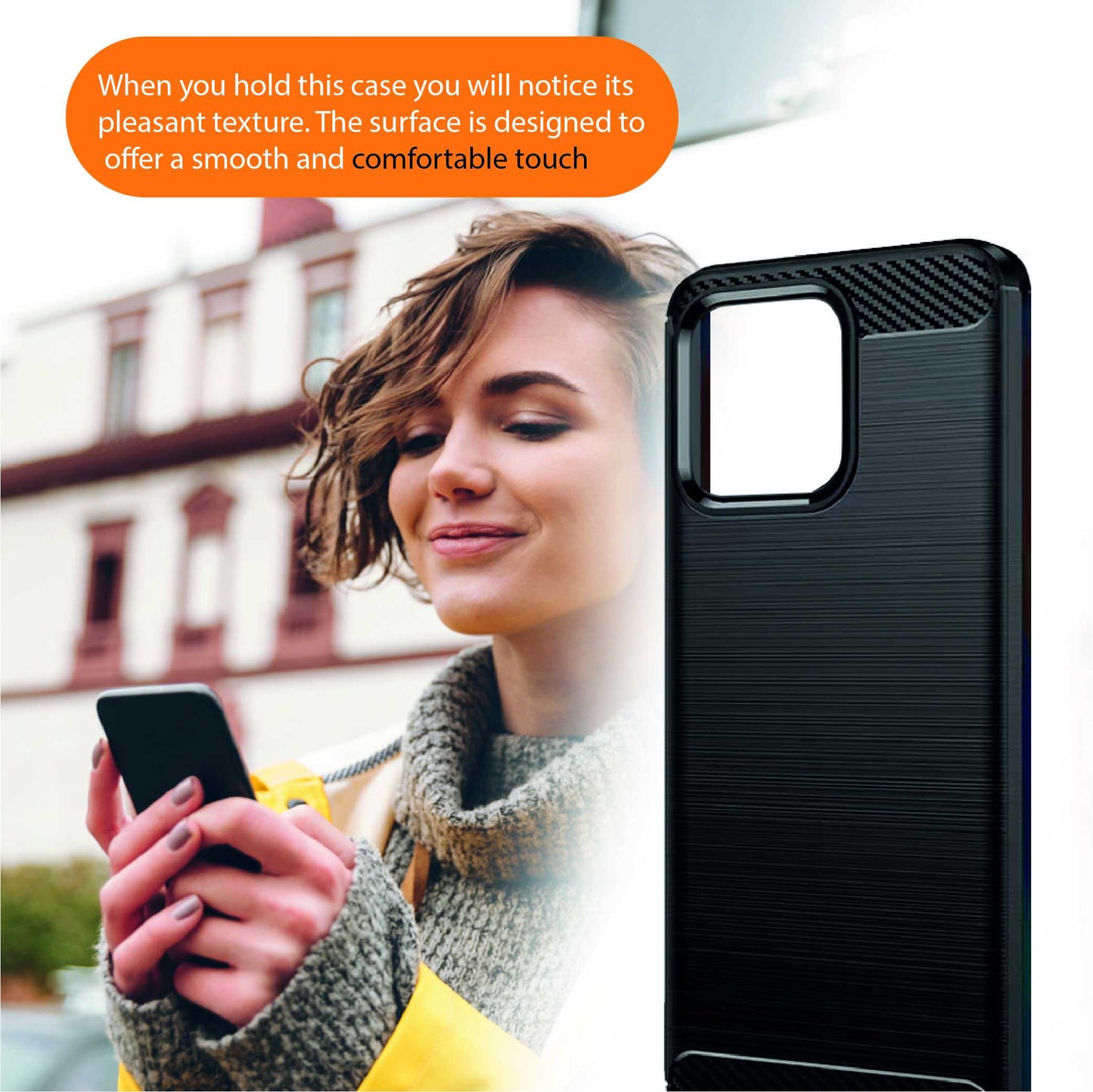 Funda Protectora Negra para Honor X6/6S/8X 5G, 70 Lite, Play 30/6C, Carcasa de Proteccion Efecto fibra de carbono, Proteccion para la Camara Trasera, Flexible en Silicona Gel