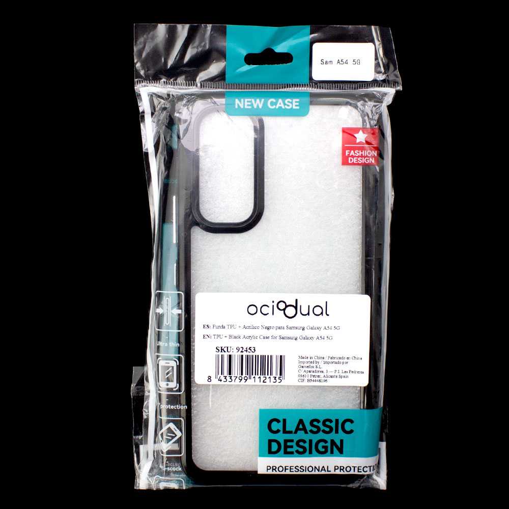 Funda de TPU para Galaxy A54 5G, Funda transparente con borde negro, Proteccion en Camaras, Silicona Transparente