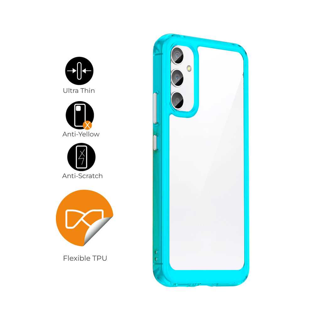 Funda de TPU para Galaxy A54 5G, Funda transparente con borde azul, Proteccion en Camaras, Silicona Transparente