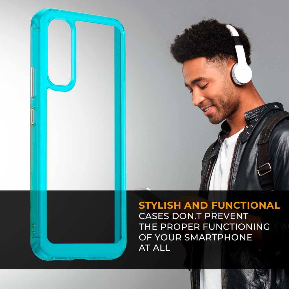 Funda de TPU para Galaxy A54 5G, Funda transparente con borde azul, Proteccion en Camaras, Silicona Transparente