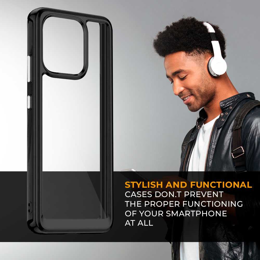 Funda de TPU para Redmi 12C, Funda transparente con borde negro, Proteccion en Camaras, Silicona Transparente