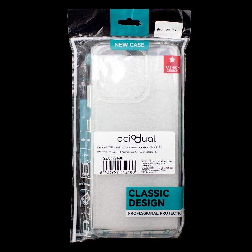 Funda de TPU para Xiaomi Redmi 12C, Funda transparente con borde resistente, Proteccion en Camaras, Silicona Transparente
