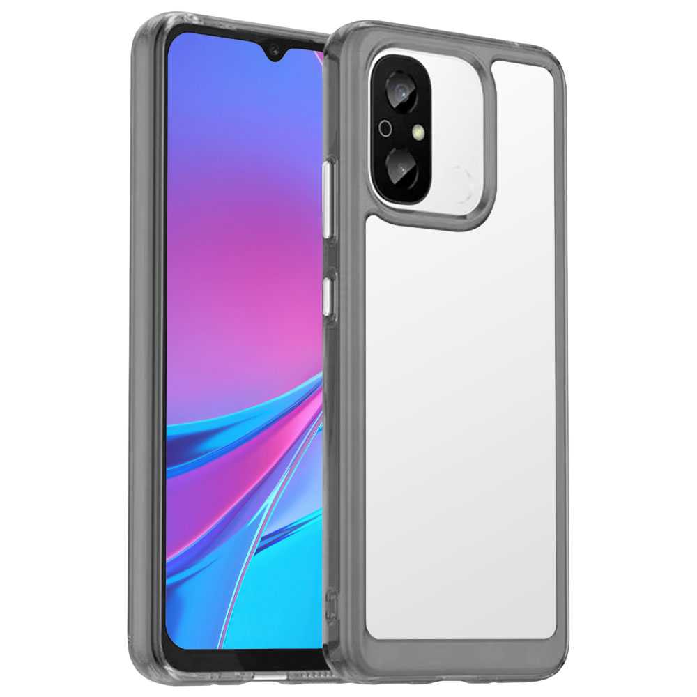 Funda de TPU para Xiaomi Redmi 12C, Funda transparente con borde gris claro, Proteccion en Camaras, Silicona Transparente