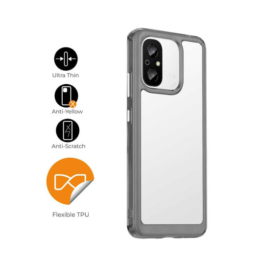 Funda de TPU para Xiaomi Redmi 12C, Funda transparente con borde gris claro, Proteccion en Camaras, Silicona Transparente
