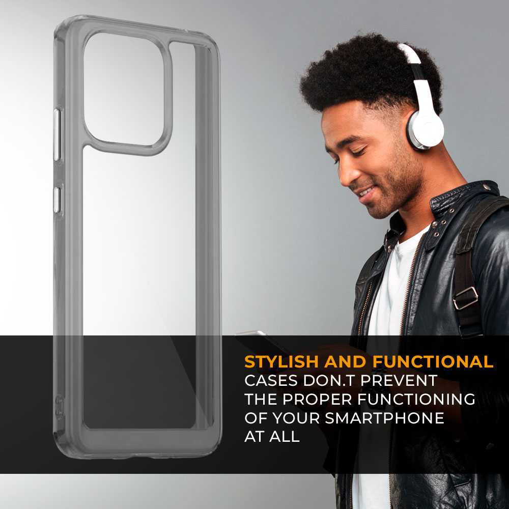 Funda de TPU para Xiaomi Redmi 12C, Funda transparente con borde gris claro, Proteccion en Camaras, Silicona Transparente