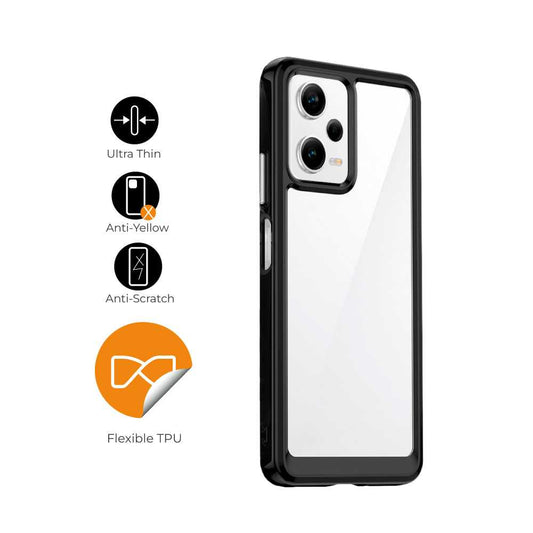 Funda de TPU para Redmi Note 12 Pro 5G, Funda transparente con borde negro, Proteccion en Camaras, Silicona Transparente