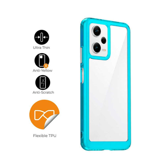 Funda de TPU para Redmi Note 12 Pro 5G, Funda transparente con borde azul, Proteccion en Camaras, Silicona Transparente