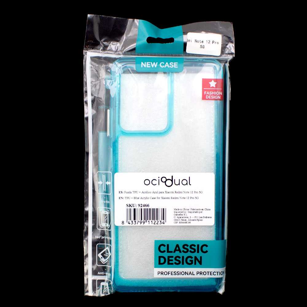 Funda de TPU para Redmi Note 12 Pro 5G, Funda transparente con borde azul, Proteccion en Camaras, Silicona Transparente