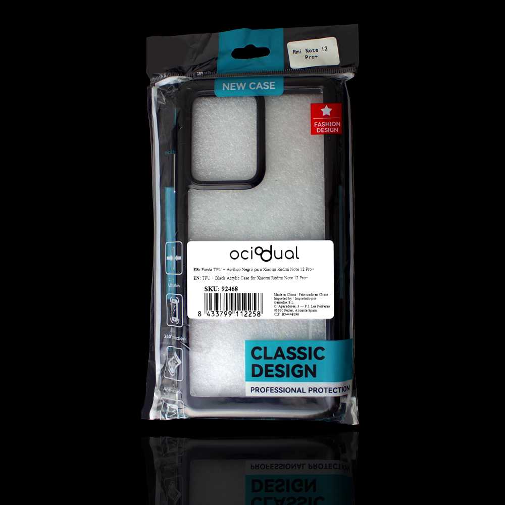 Funda de TPU para Redmi Note 12 Pro+, Funda transparente con borde Negro, Proteccion en Camaras, Silicona Transparente