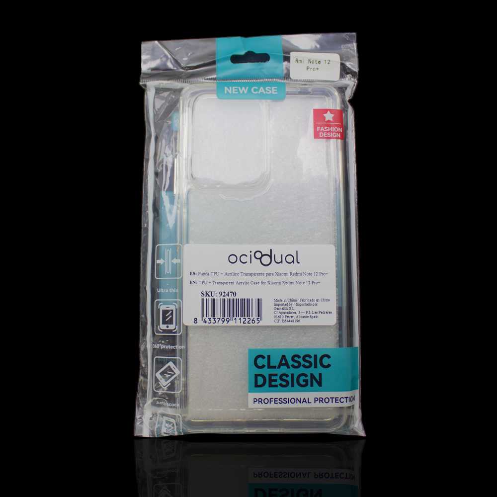 Funda de TPU para Redmi Note 12 Pro+, Funda transparente con borde resistente, Proteccion en Camaras, Silicona Transparente