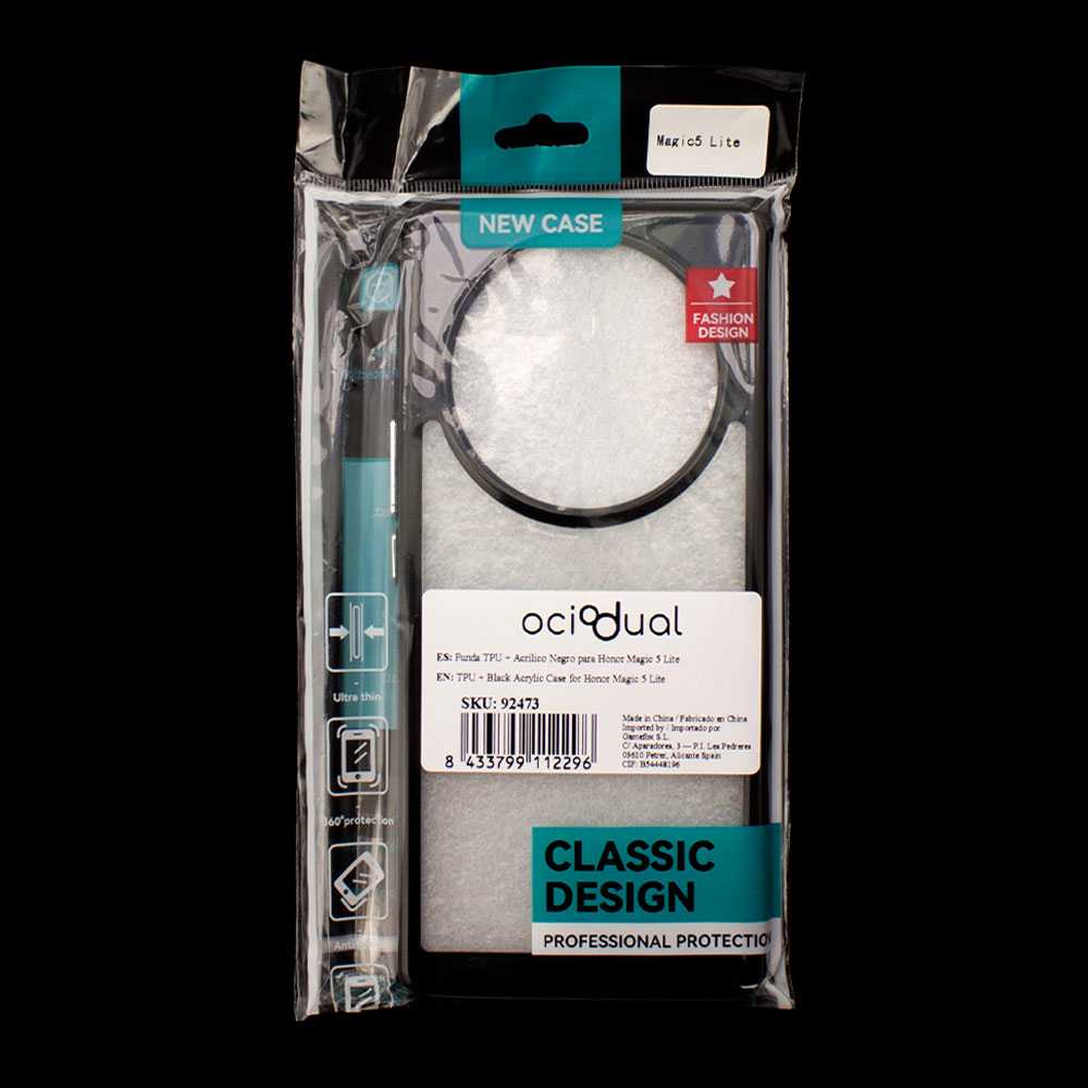 Funda de TPU para Magic5 Lite, Funda transparente con borde negro, Proteccion en Camaras, Silicona Transparente