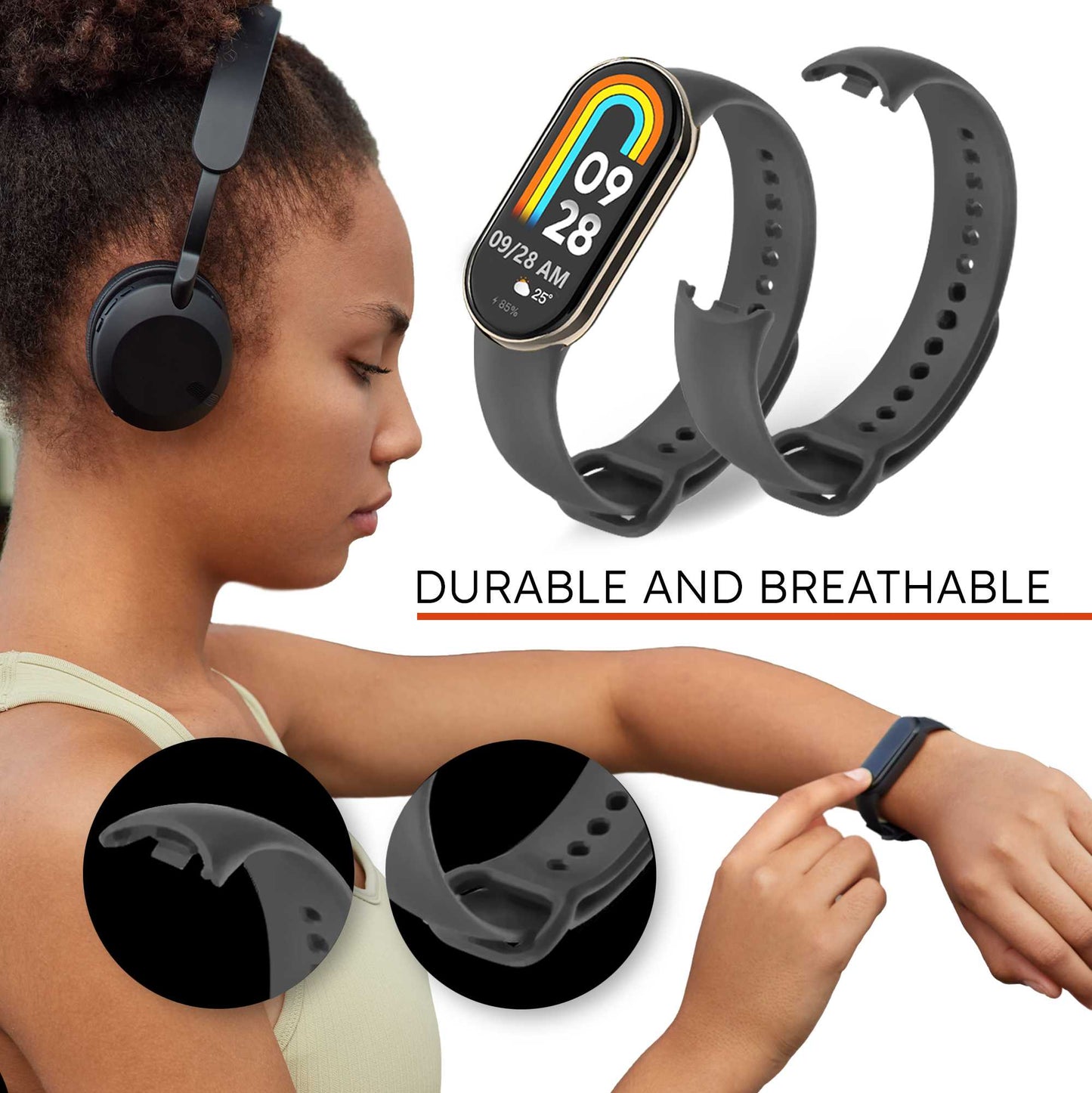 Correa de Recambio Compatible con Xiaomi Mi Band 9 y Mi Band 8, de color Gris Oscuro, Repuesto de Silicona