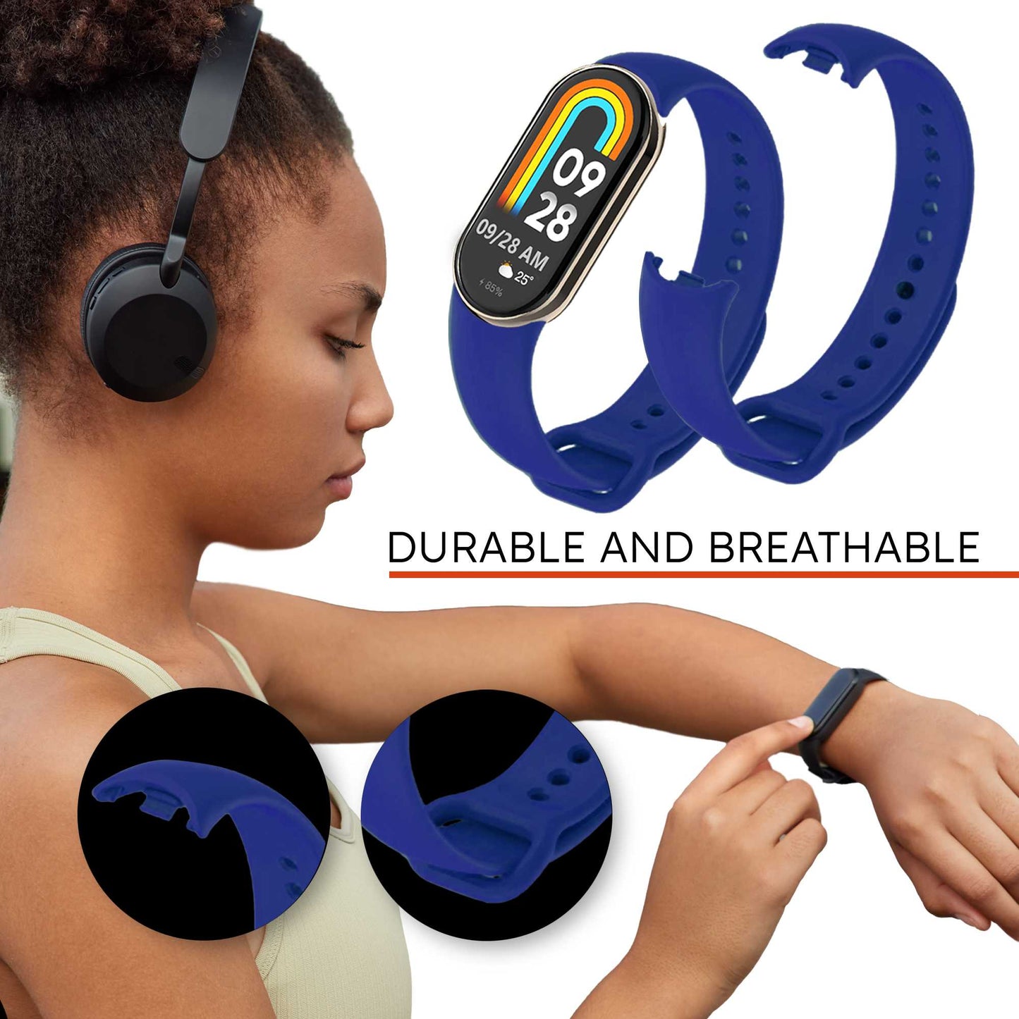 Correa de Recambio Compatible con Xiaomi Mi Band 9 y Mi Band 8, de color Azul Noble, Repuesto de Silicona