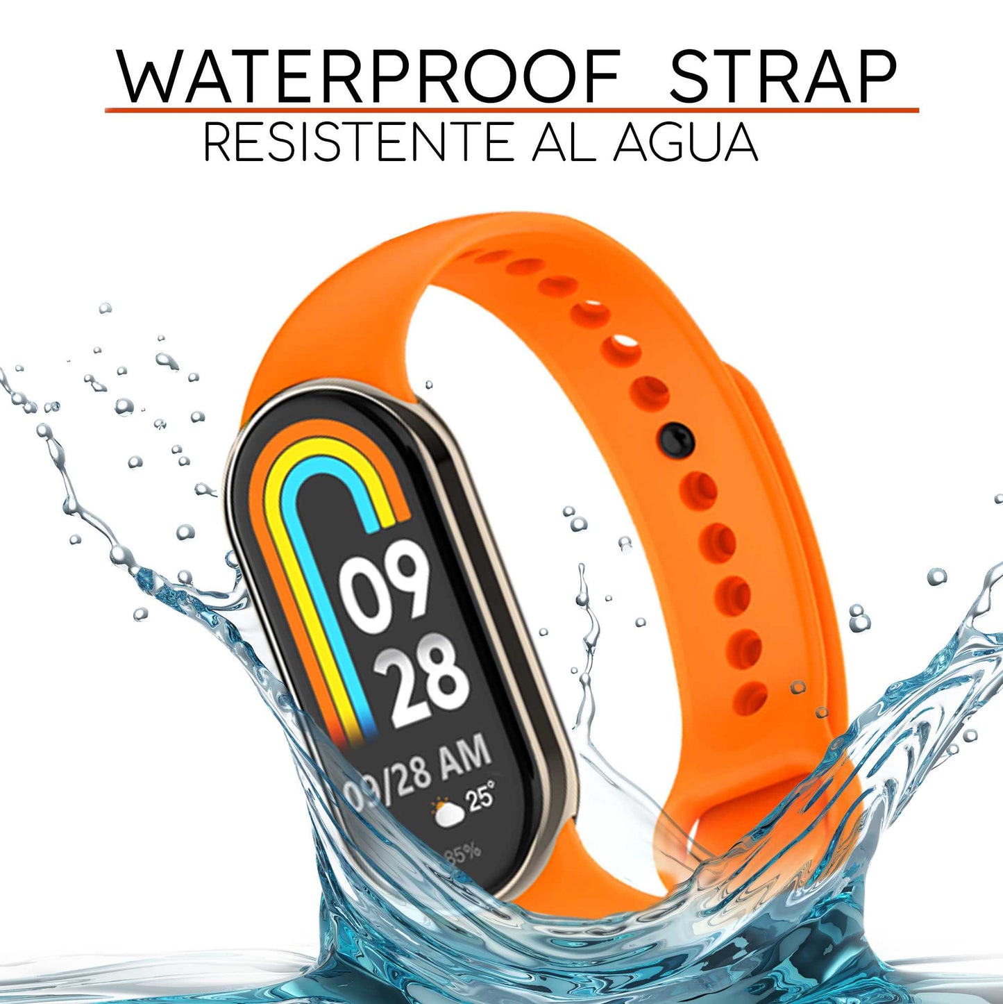 Correa de Recambio Compatible con Xiaomi Mi Band 9 y Mi Band 8, de color Naranja, Repuesto de Silicona
