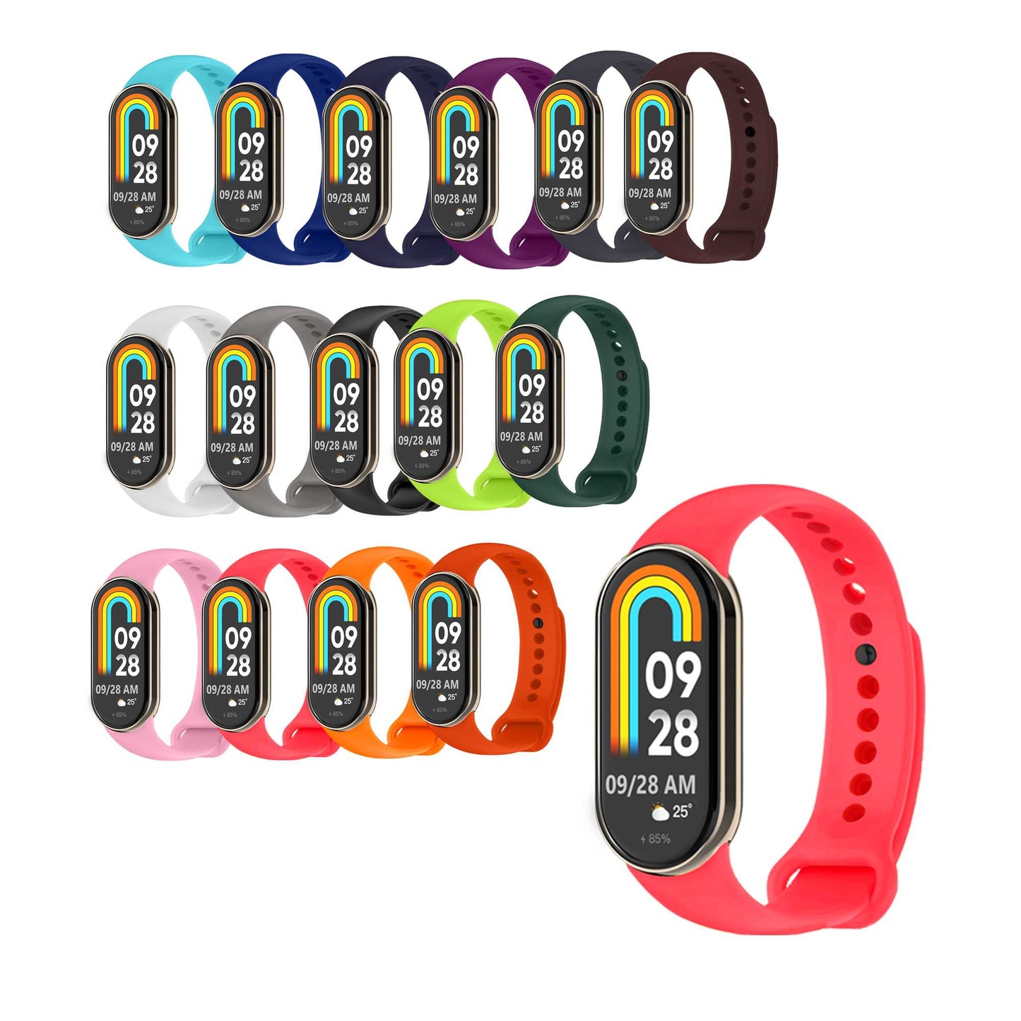 Correa de Recambio Compatible con Xiaomi Mi Band 9 y Mi Band 8, de color Rosa, Repuesto de Silicona