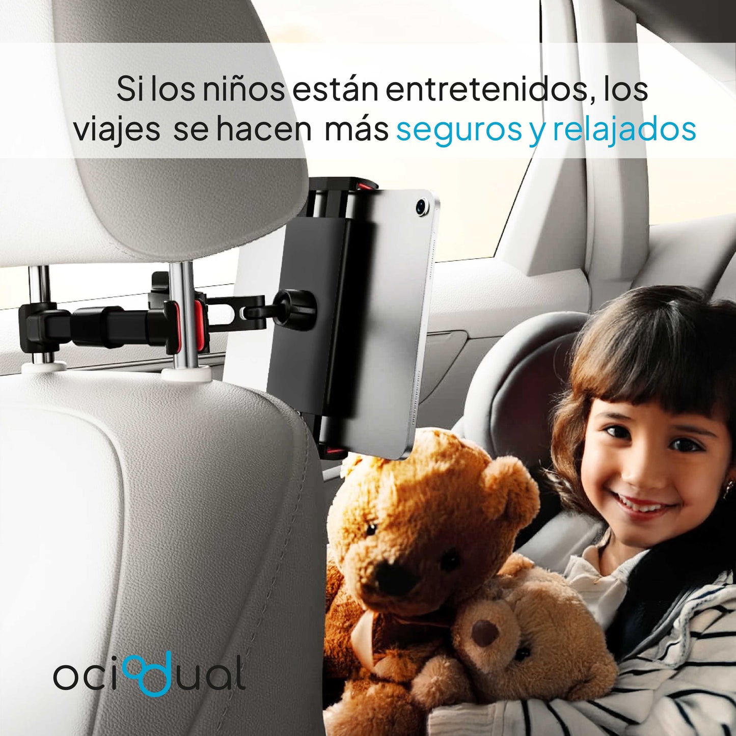 Soporte Tablet Coche, Soporte de Reposacabezas 360º, 4,4'-11', Abrazadera Extensible Compatible con iPads, Tablets, Libros Electrónicos
