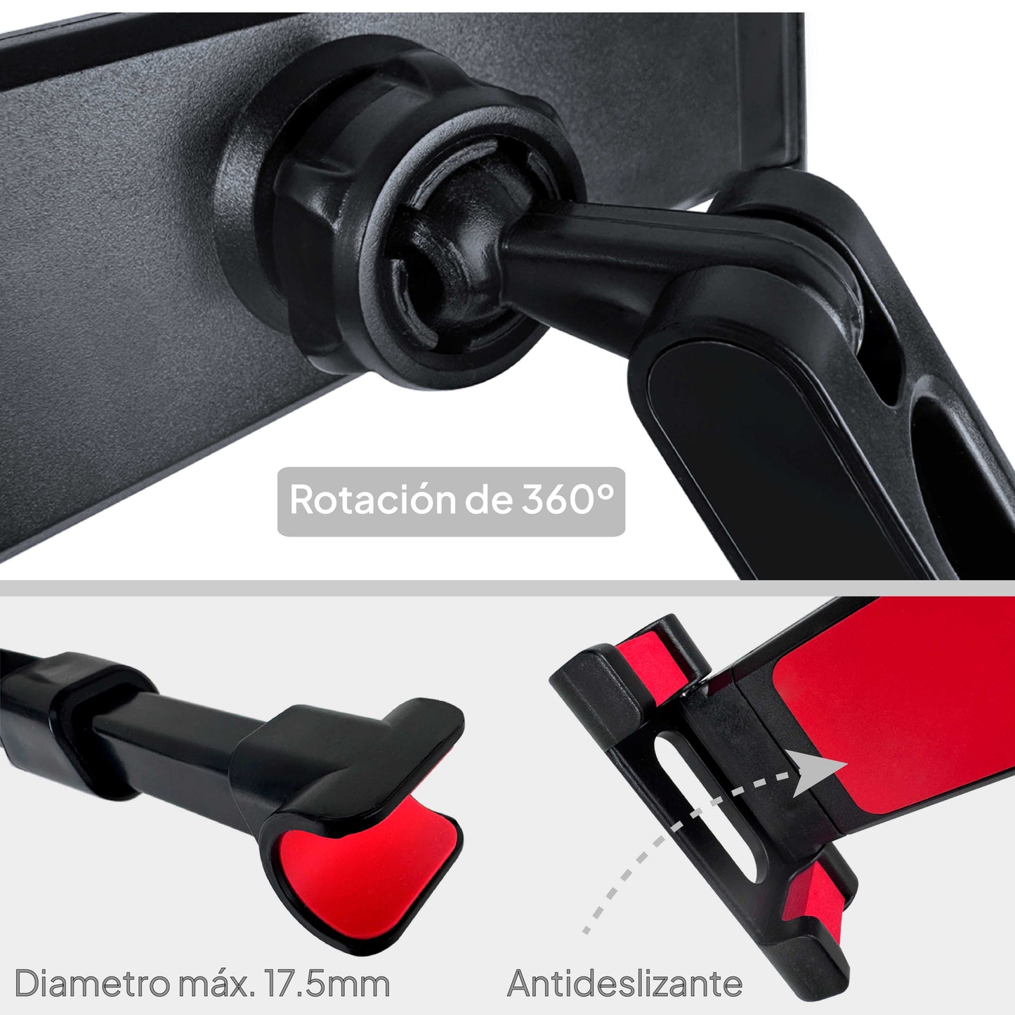 Soporte Tablet Coche, Soporte de Reposacabezas 360º, 4,4'-11', Abrazadera Extensible Compatible con iPads, Tablets, Libros Electrónicos
