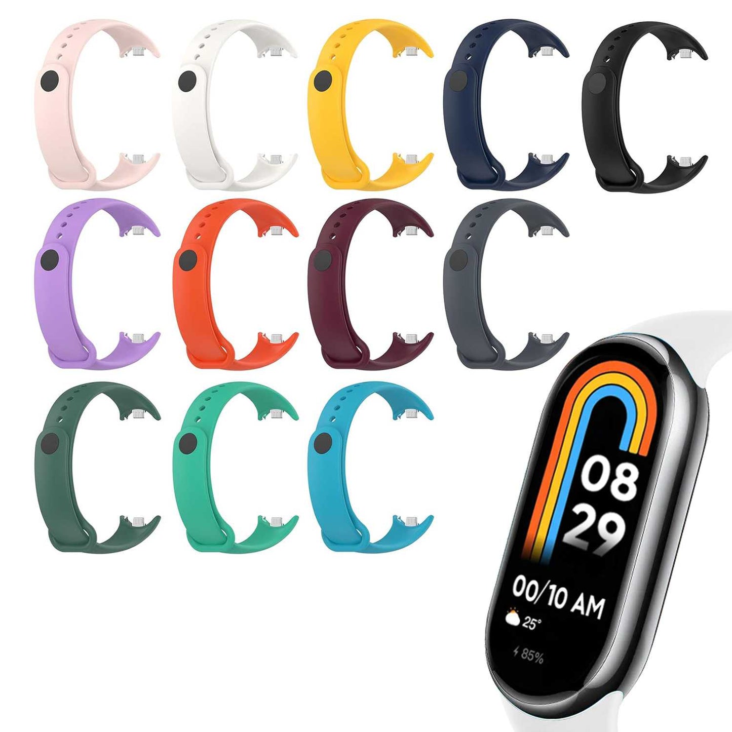 Correa de Recambio para Xiaomi Mi Band 9 y Mi Band 8, de color Blanco, Enganche Métalico, Flexible Sport