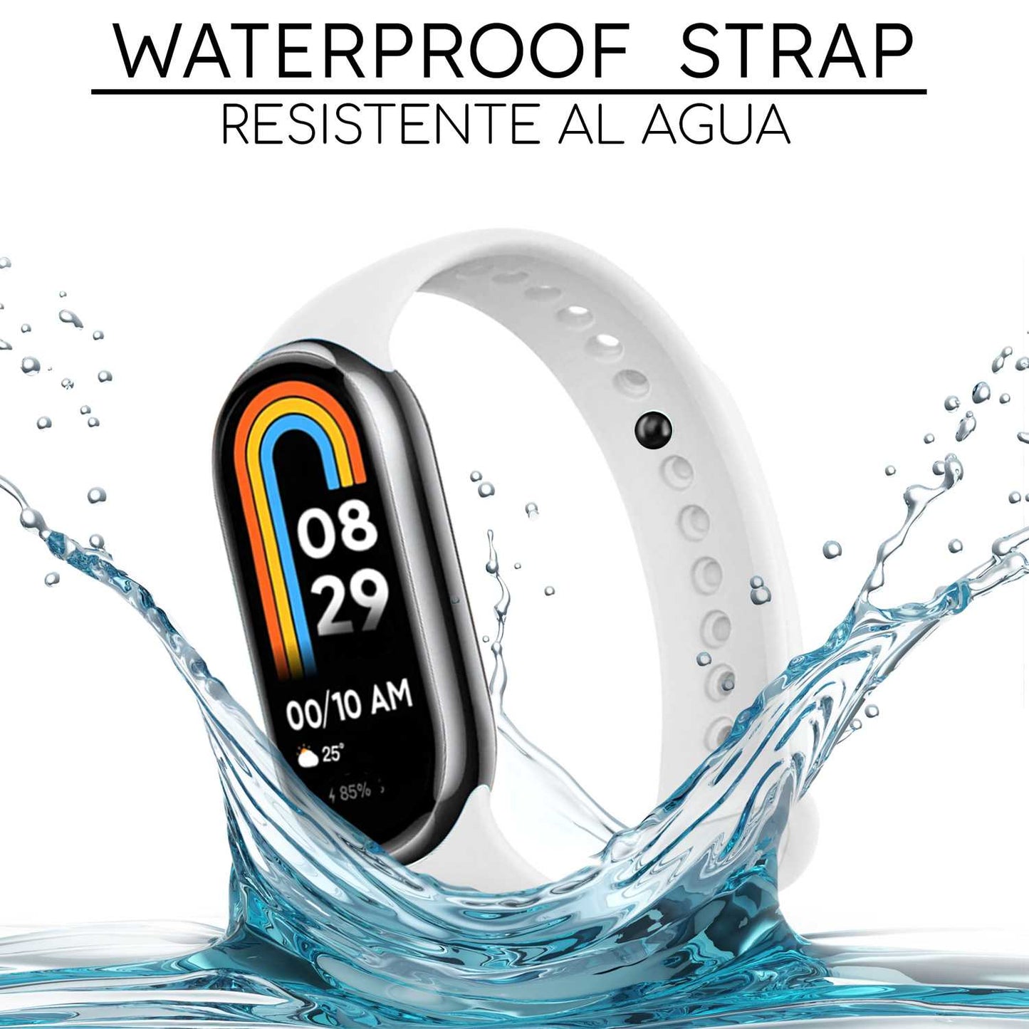 Correa de Recambio para Xiaomi Mi Band 9 y Mi Band 8, de color Blanco, Enganche Métalico, Flexible Sport