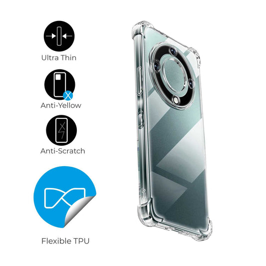 Funda de TPU para Honor Magic 5 Lite, Carcasa Flexible con Esquinas Reforzadas Antigolpes, Protección en Cámaras, Silicona Transparente