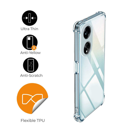 Funda de TPU para Oppo Reno 8T 4G, Carcasa Flexible con Esquinas Reforzadas Antigolpes, Protección en Cámaras, Silicona Transparente