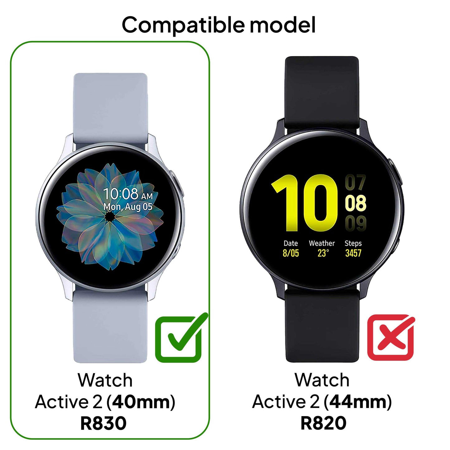 Pack de 3 Fundas Protectoras de TPU Compatible con Relojes Inteligentes Samsung Galaxy Watch Active 2, Negro/Plata/Transparente, 40mm