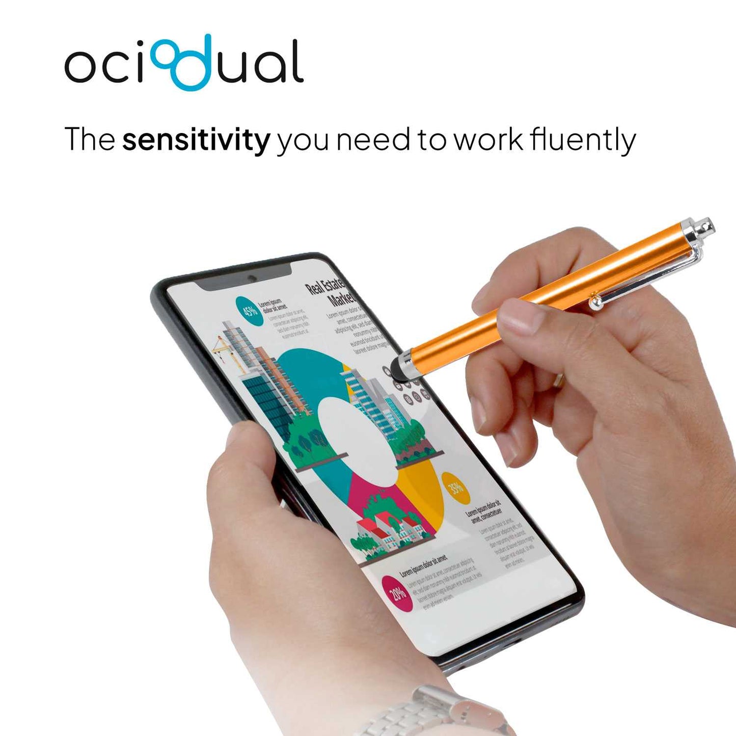Lápiz para Pantalla Táctil, Lápiz Capacitivo Naranja para Tablet/iPad/iPhone/Smartphone/Android/IOS, Bolígrafo Táctil