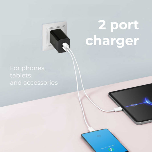 OcioDual Cargador USB 2 Puertos, Adaptador de Corriente 5V 2A 10W para Móviles, Tablets y Smartphones, Negro