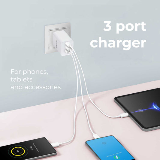 Cargador de Pared EU, 3 Puertos USB de 5v, 2.4A, 10W, Cargador para Smartphones, Adaptador de Corriente para Enchufe USB, Carga