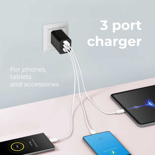 Cargador de Pared EU, 3 Puertos USB de 5v, 2.4A, 10W, Cargador para Smartphones, Adaptador de Corriente para Enchufe USB, Carga